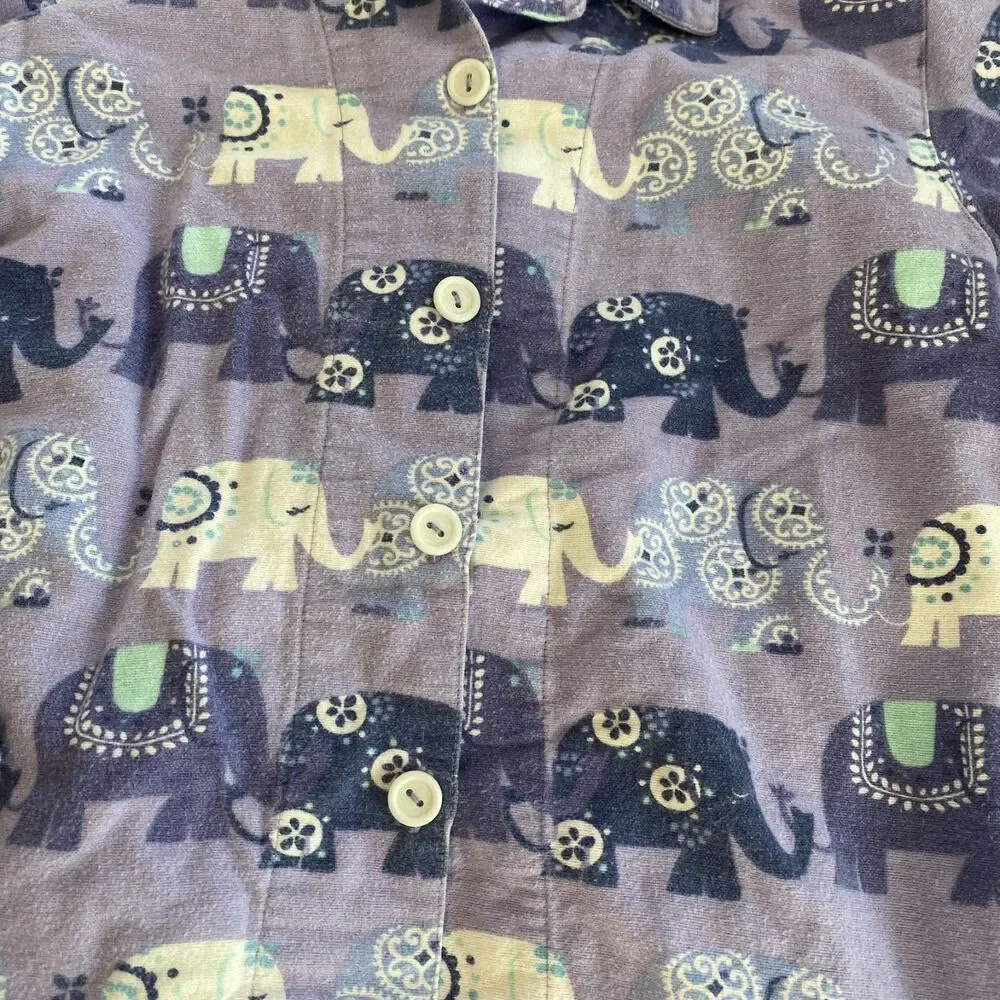 Garnet Hill Kids size Small Purple Lavender Elephant Flannel Pajama Top